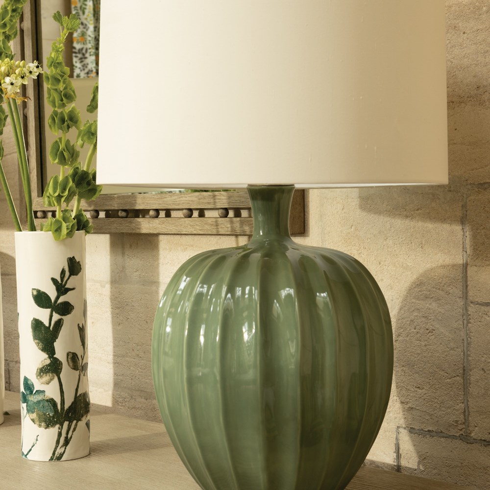 Kristiana Ceramic Lamp by William Yeoward in Sage Green